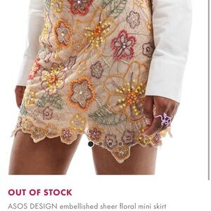 ASOS Floral Embellished Mini Skirt - Pink and Gold
